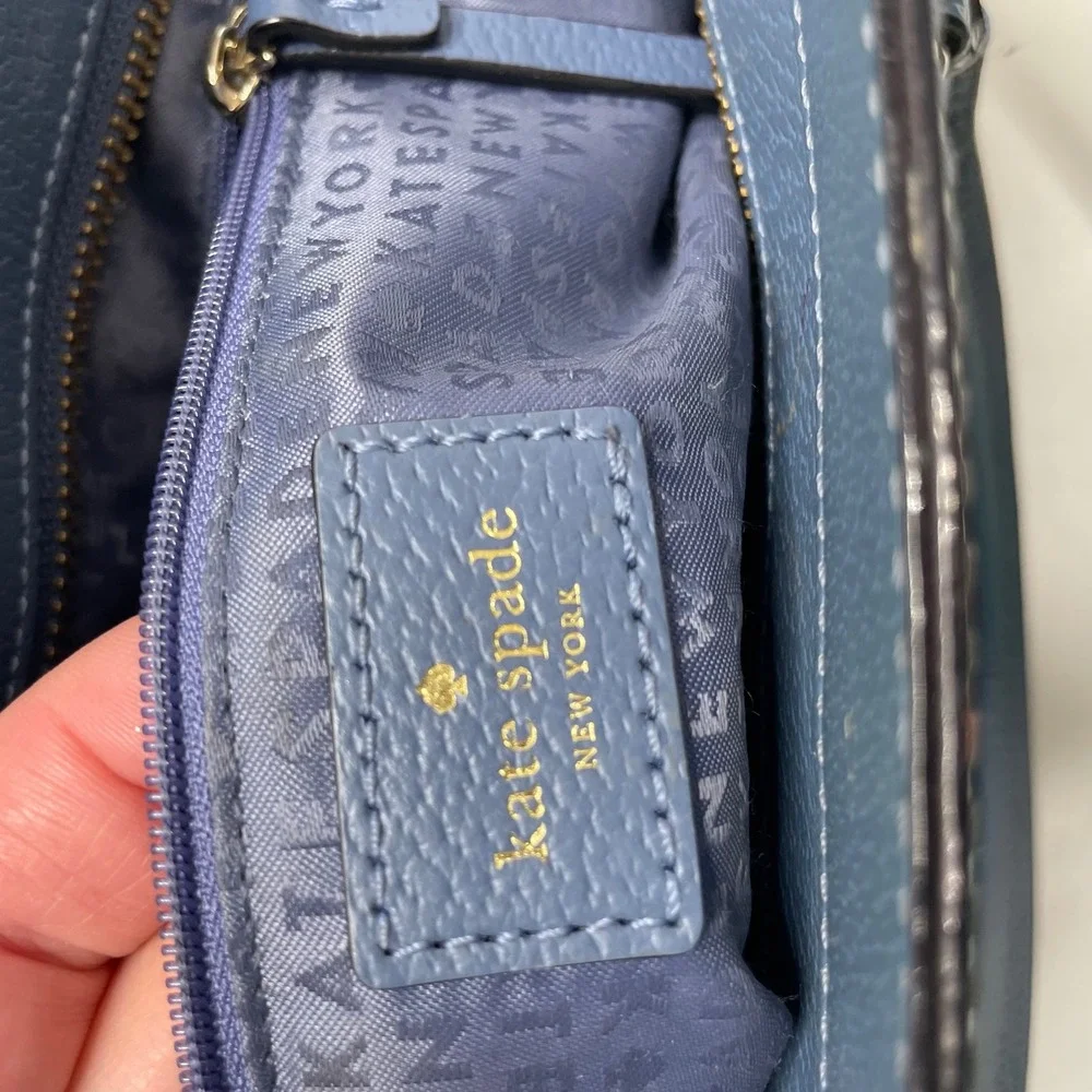 Kate Spade New York Blue Pebbled Leather Satchel Crossbody Bag Gold Hardware
